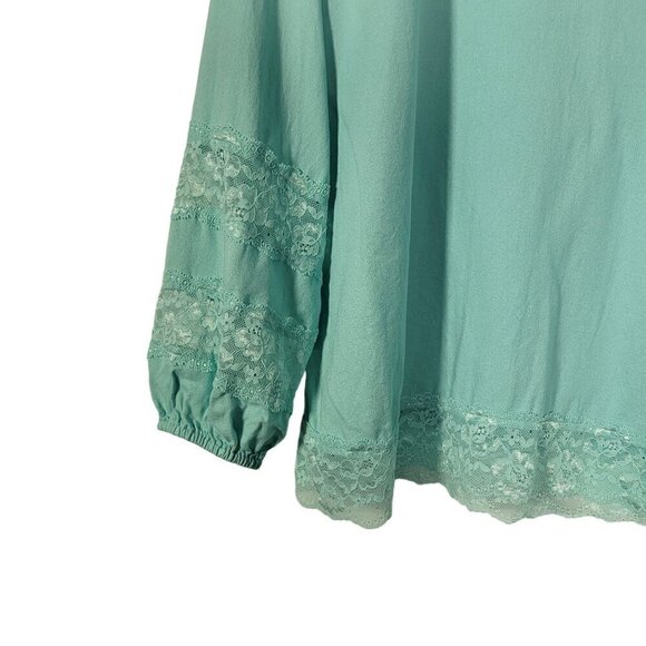 Soft Surroundings Women's Claudia Teal Dust Lace Pebbled Crepe Blouse Size L - Picture 8 of 14